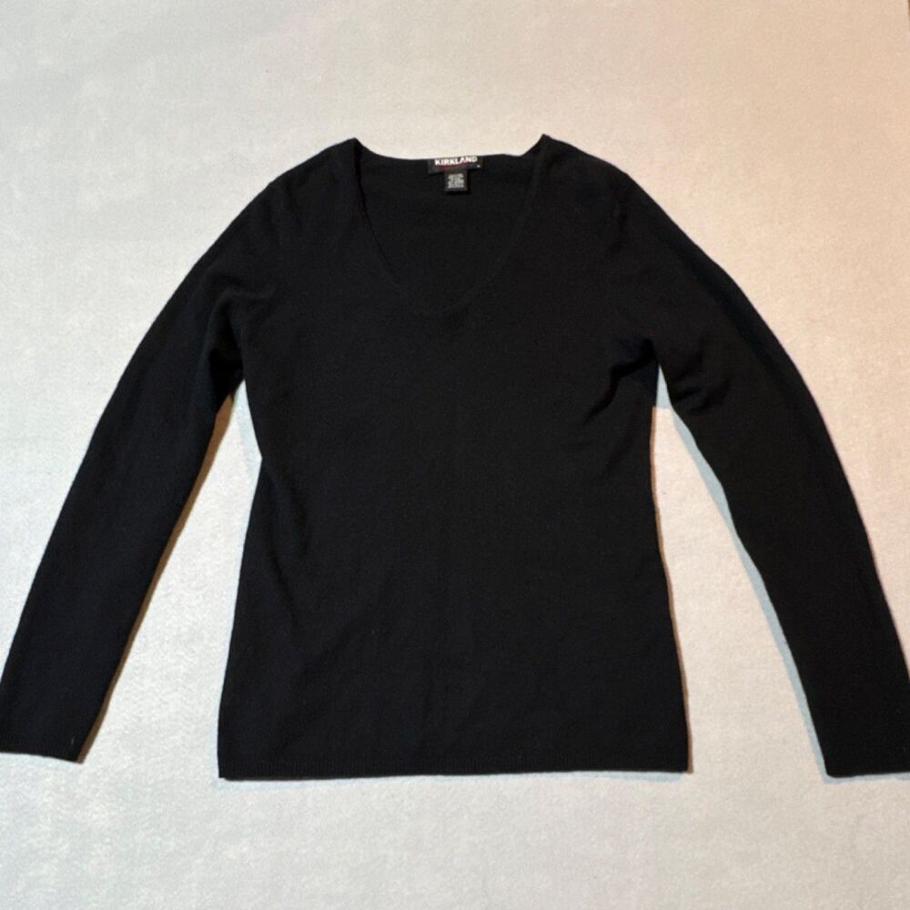 Kirkland Signature 100% Cashmere Knit Pullover Sweater Black V-Neck M Women